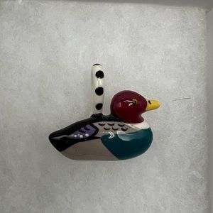 Redhead Duck Pendant Necklace Ceramic Flying Colors 1.5” Charm Signed Polka dot
